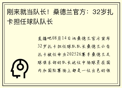 刚来就当队长！桑德兰官方：32岁扎卡担任球队队长